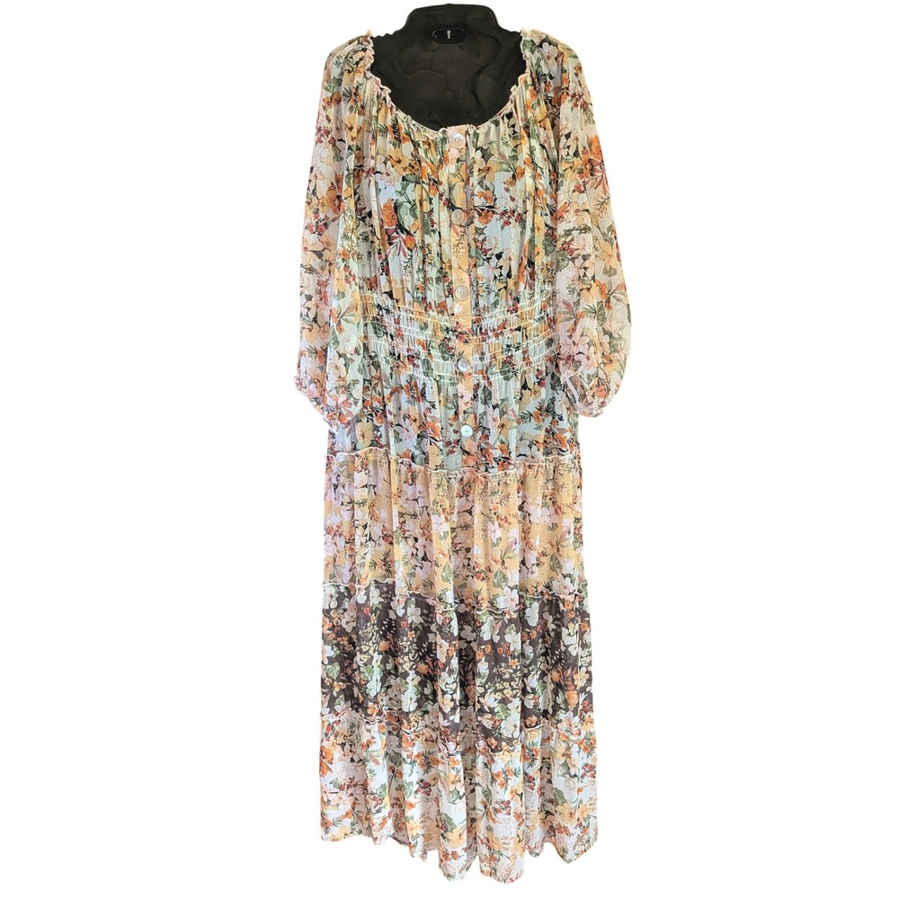 Figueroa & Flower Anthropologie Maxi Dress 2X Sheer Cottage Boho Prairie Whimsy